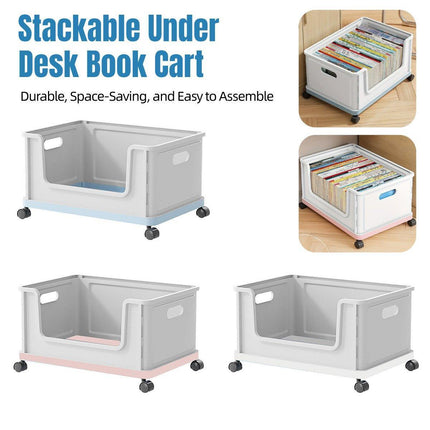 Under Desk Book Storage Box with Wheels Movable Classroom Student Organiser Rack