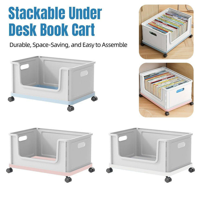 Under Desk Book Storage Box with Wheels Movable Classroom Student Organiser Rack