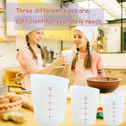 3PCS Silicone Measuring Cups 125ml 250ml 500ml Double Scale Baking Milk Cup Set