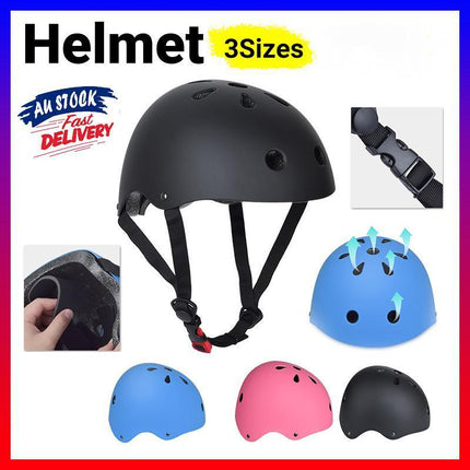 Bike/Skate Helmet 3 Sizes Available Kids Adult Skateboard Professional Safety Black - Aimall