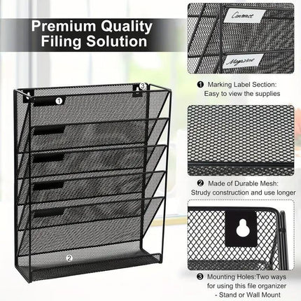5 Tier Iron File Organiser Desktop File Management Shelf for Office Storage Desk