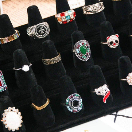 Three Layer Flocking Jewelry Display Stand 18 Finger Ring Organizer Holder