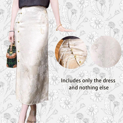 Retro White Cheongsam Style High Waist Slit Skirt for Women