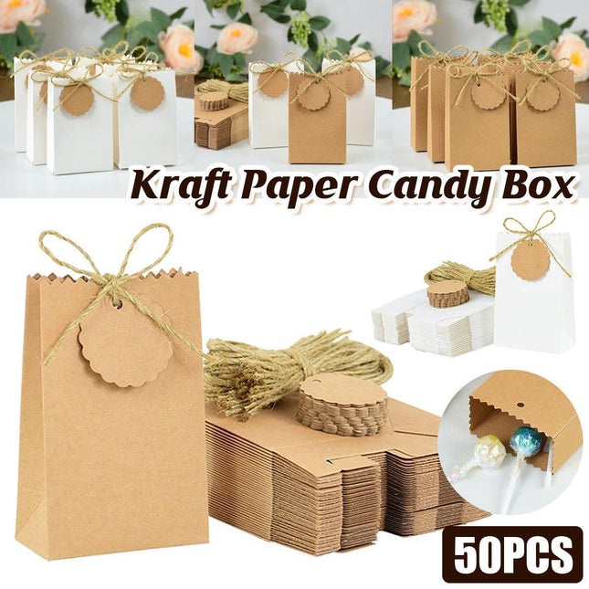 50PCS Vintage Kraft Paper Box DIY Candy Cookie Bags Wedding Favor Gift Boxes