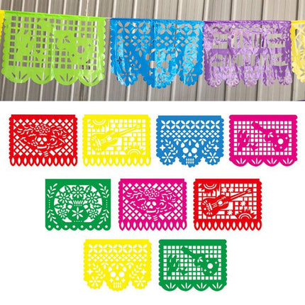 Carnival Party Decor Square Paper Cut Plastic Flower Flag Banner for Celebration