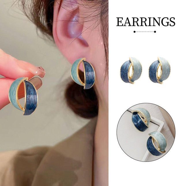 Elegant Blue Oil Drop Earrings Fashion Retro Style Jewelry Silver Needle