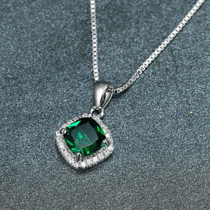 Fashion 925 Sterling Silver Stunning Square Cubic Zircon Pendant Necklace Chain - Aimall