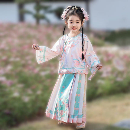 Spring Chinese Style Hanfu Girls Modified Tang Suit Two-Piece Colourful Set
