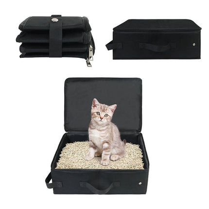 Portable Collapsible Travel Litter Box with Lid Foldable Fabric Litter Pan Bag