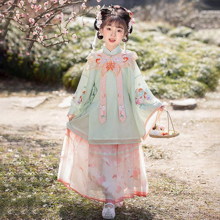 Girl Hanfu Dress Embroidered Floral Tang Suit Chinese Traditional Princess Sweet - Aimall