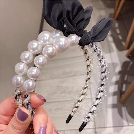 Women Girl Retro Rabbit Ear Pearl Party Headband Hair Head Band Hoop Short Hair - Aimall