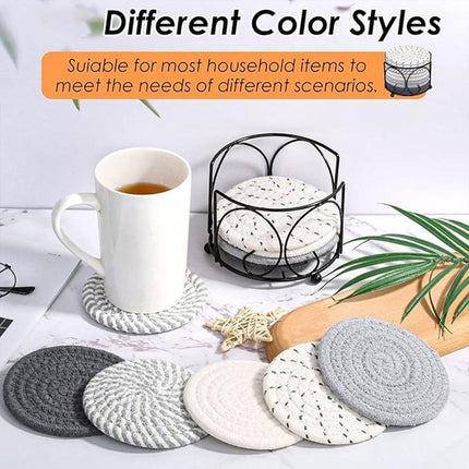 8PCS Round Cotton Woven Coaster Heat Resistant Thick Insulation Dining Table Mat