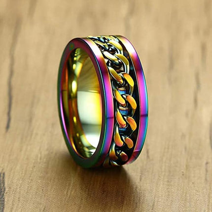 Spinner Rings Mens Womens Fidget Rotating Ring Silver Stainless Steel Size 7 - Aimall