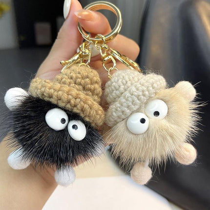 Cartoon Animal Plush Small Coal Ball Backpack Pendants Keychain Doll Keyring Car - Aimall