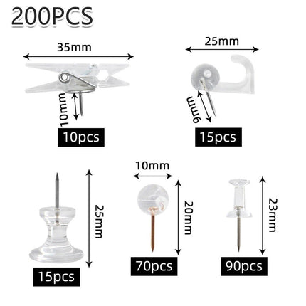 200pcs Office Bulletin Cork Board Accessories Staples Clip Pegs Push Pins