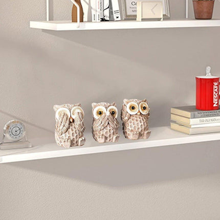 3pcs Resin Owl Ornaments Home Decor Figurines for Living Room Desktop Display