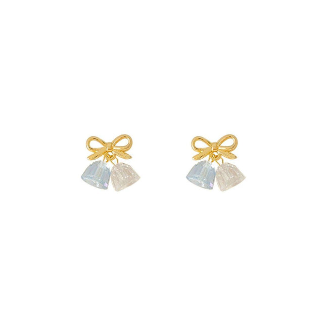 Blue Wind Chime Gold Bow Earrings Fashion Jewelry Boho Style Dangle Earrings
