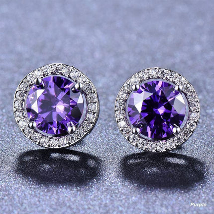 Female Round Zircon Stud Earrings Full Diamond Boucle Big Hollow Cubic Gift - Aimall