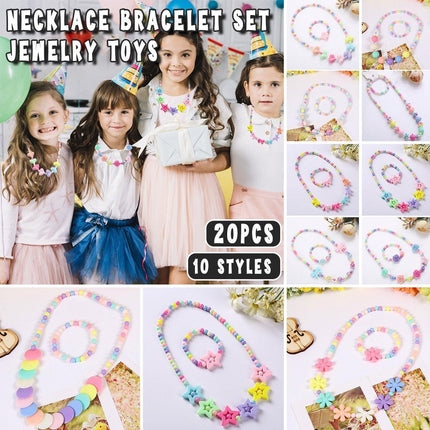 20pcs Candy Colour Bead Necklace and Bracelet Set for Dress-up and Party Accessories