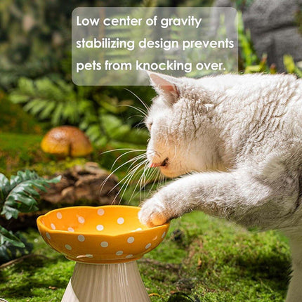 Pet Elevated Mushroom Bowl Ceramic Cat Dog Bowl Dish Food Feeder Raised Cat Bowl