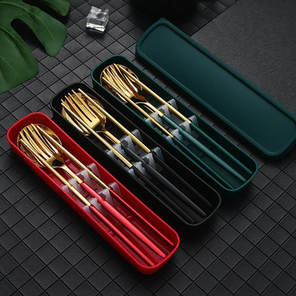 5PC Stainless Steel Portable Cutlery Set - Fork Spoon for Travel & Picnic - Aimall