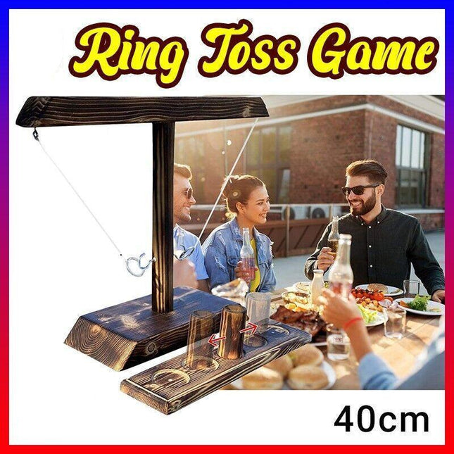 Wooden Hook And Ring Toss Game With Shot Ladder Table Toy Party Indoor/Outdoor - Aimall