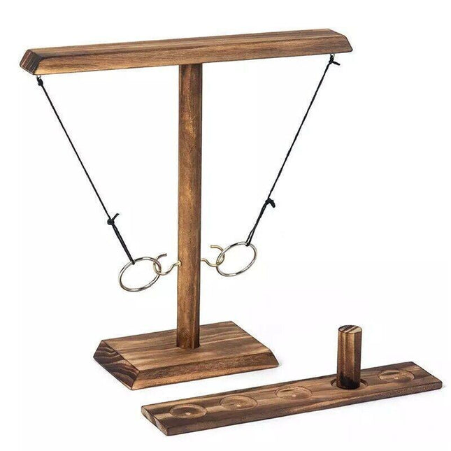 Wooden Hook And Ring Toss Game With Shot Ladder Table Toy Party Indoor/Outdoor - Aimall