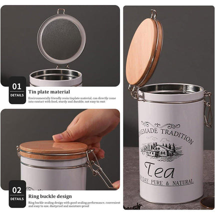 3PCS White Tinplate Coffee Tea Sugar Storage Jar Set Sealed Kitchen Counter