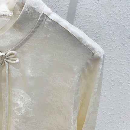 Elegant Retro Chinese Style Satin Top with Fringe and Disc Buckle Design for Women
