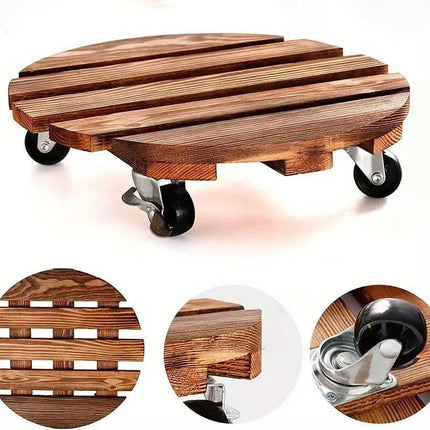 Wooden Round Universal Wheel Planter Base Tray Mobile Planter Stand for Garden