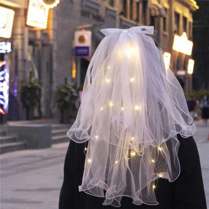 Bow Flower Girl Children Kids Hair Head Veil pearl with Lamp Flashing Wedding - Aimall