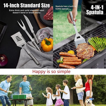 Stainless Steel BBQ Tool Set, Barbecue Grill Tool Set Storage Apron Picnic Gift - Aimall