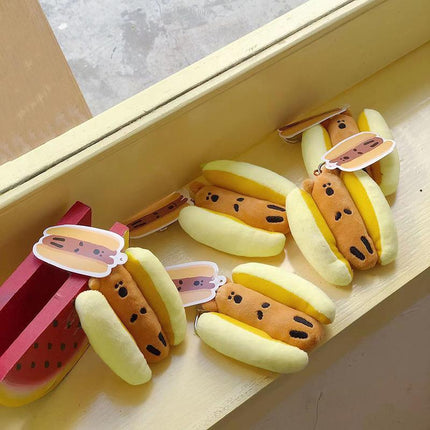 Cute Cartoon Plush Cheese Dog Doll Keychain Hanging Ornaments Bag Decoration - Aimall