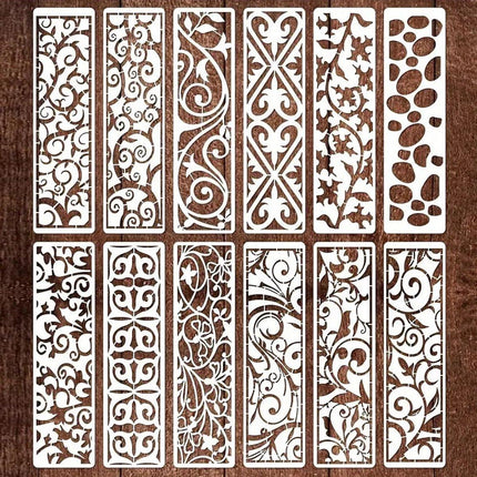 12pcs Striped Floral Stencil Reusable Painting Templates for DIY Handbook Decor
