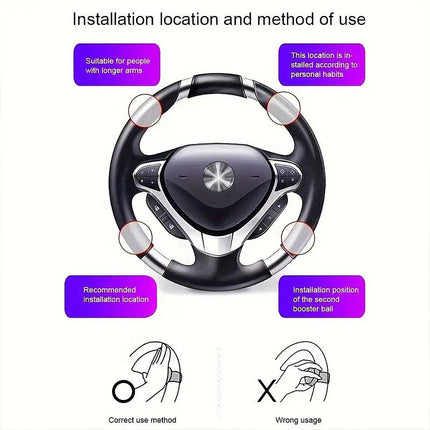 2PCS Car Steering Wheel Booster Auxiliary Ball One Hand Turn Saver Driving Aid