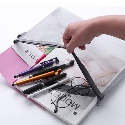 A4 Mesh Zipper Pouch Document Bags - Durable File Folders in 3 Colours