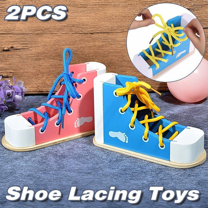 2PCS Wooden Lacing Toy Set for Early Learning and Fine Motor Skill Training