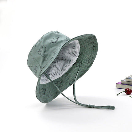 Cartoon Dinosaur Bucket Hat with Wide Brim for Summer Sun Protection