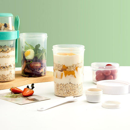 Double Plastic Salad Cup with Fork Sealed Breakfast Container for On-the-Go Meal