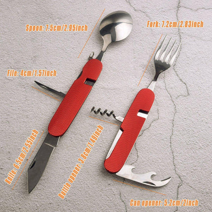 2X 6 in 1 Pocket Hiking Set Tool Fork Spoon Utensil Folding Camping Knife Travel