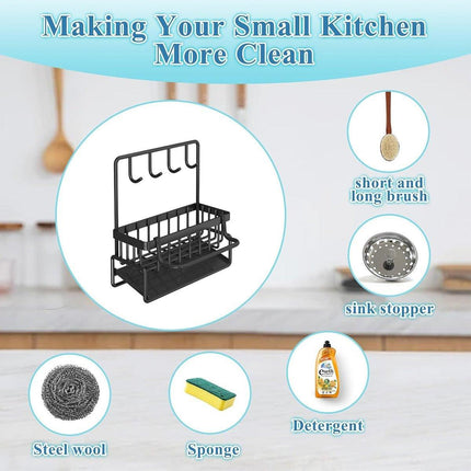 Wall Mounted Sponge Holder Non Perforated Kitchen Sink Organizer Draining Basket