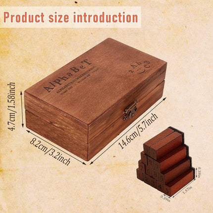 70pcs DIY Alphabet and Number Wood Rubber Stamps Set with Wooden Box Case