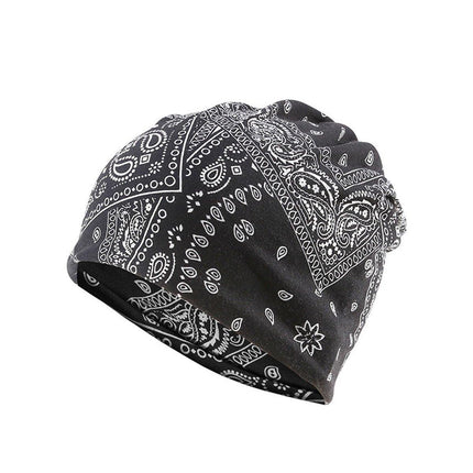 Ethnic Style Cotton Flower Stripe Pullover Cap Dual Purpose Turban Hat for Women