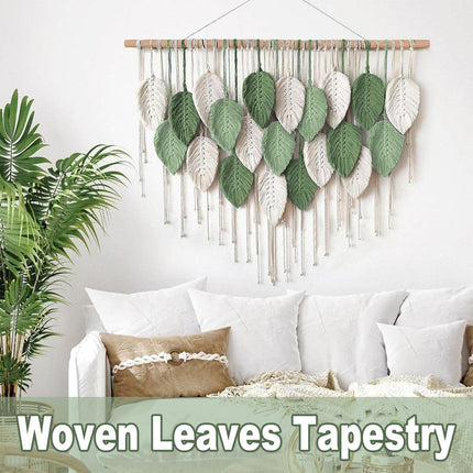 Cotton Rope Woven Leaves Tapestry Wall Hanging for Living Room Bedroom Decor