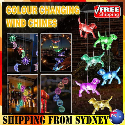 Colour Changing Wind Chimes LED Light Hanging Decor Outdoor Solar Powered Garden - Aimall