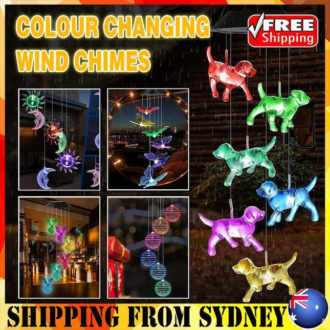 Colour Changing Wind Chimes LED Light Hanging Decor Outdoor Solar Powered Garden - Aimall