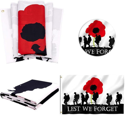 Large Lest We Forget Flag Heavy Duty ANZAC Day Poppy 90 X 150 CM - 3ft x 5ft - Aimall