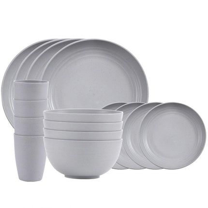 16pcs Wheat Straw Plates Bowls Cups Set Outdoor Tableware Set