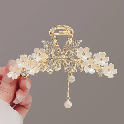 Rhinestone Pearl Butterfly Hair Clip Elegant Girls Hair Claws Hair Accessories - Aimall