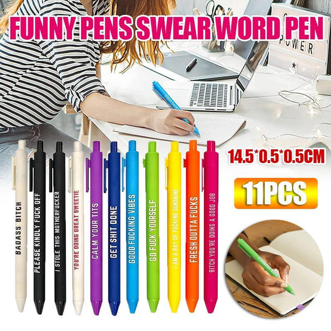 11PCS Funny Pens Swear Word Pen Set Black Ink Writing Pen Funny Office Diary New - Aimall